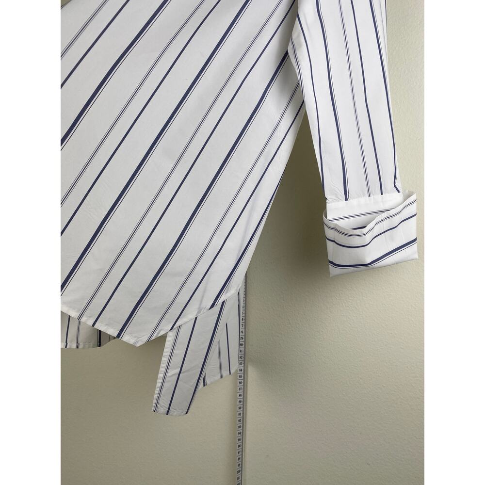 Lafayette 148 Stripe Button Down Shirt White Blue Longline Size L - Picture 9 of 13
